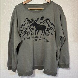 Natural Life Moose Graphic Crewneck Pullover Sweatshirt Size XXL | cozy | comfy